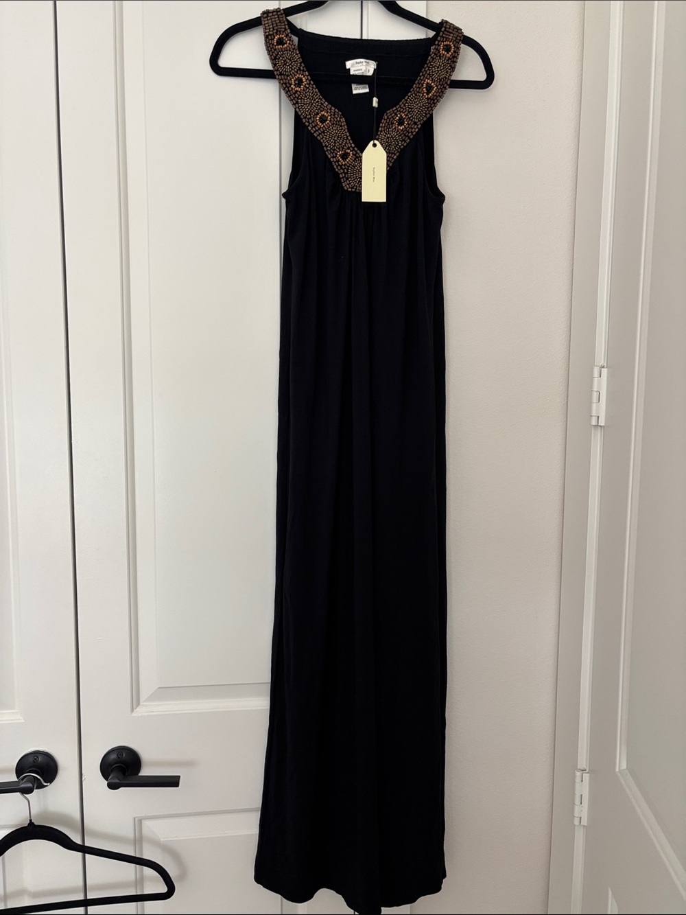 Sophie Max Black Maxi Dress with Beaded Gold Accent